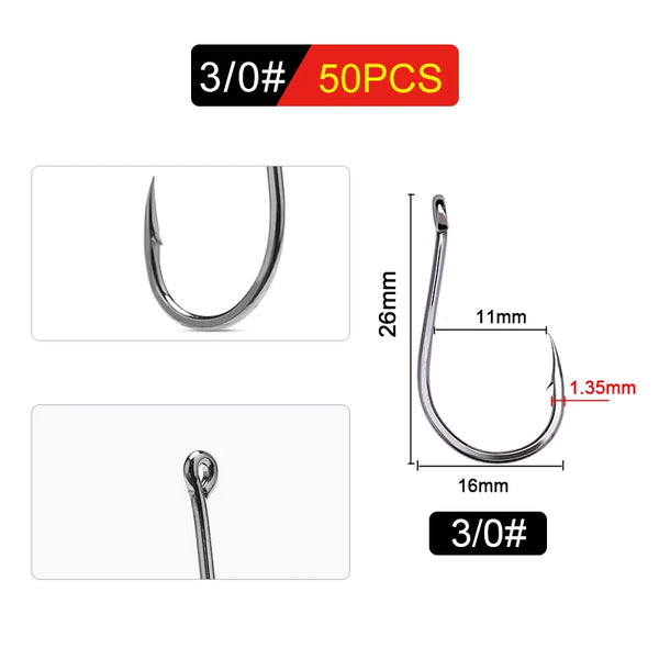 FTK CHINU Fishhook with ring barbed 1/0#-5/0#50PCS 1#-7#100PCS Rock Fishing Sea Fishing Hook black high carbon steel fishhook