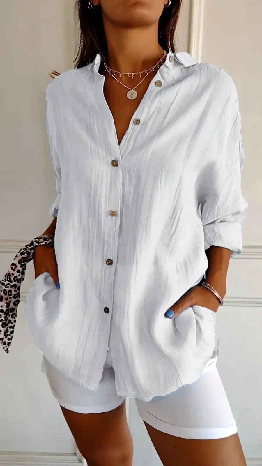 New Women's Shirt Casual Lapel Pleated Single-Breasted Button Solid Color Shirt Office Street Tops Blouses for Female
