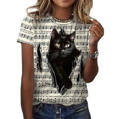 Women's T Shirt Fashion Blouse Short Sleeve T Shirt For Women 3d Cat Print Black Kawaii T Shirt Women's Oversized Summer Top