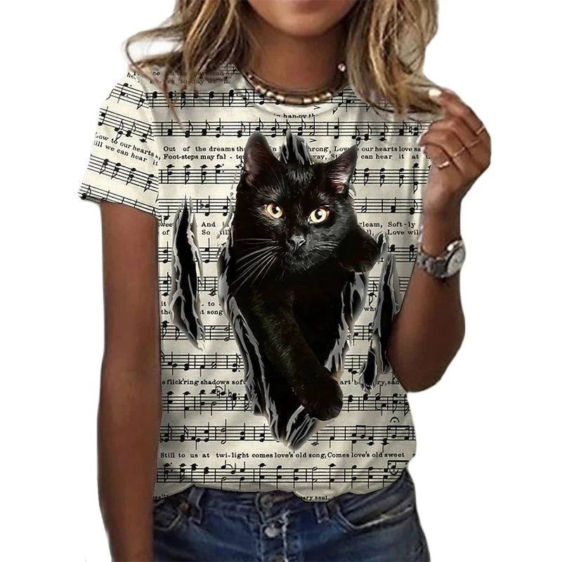 Women's T Shirt Fashion Blouse Short Sleeve T Shirt For Women 3d Cat Print Black Kawaii T Shirt Women's Oversized Summer Top
