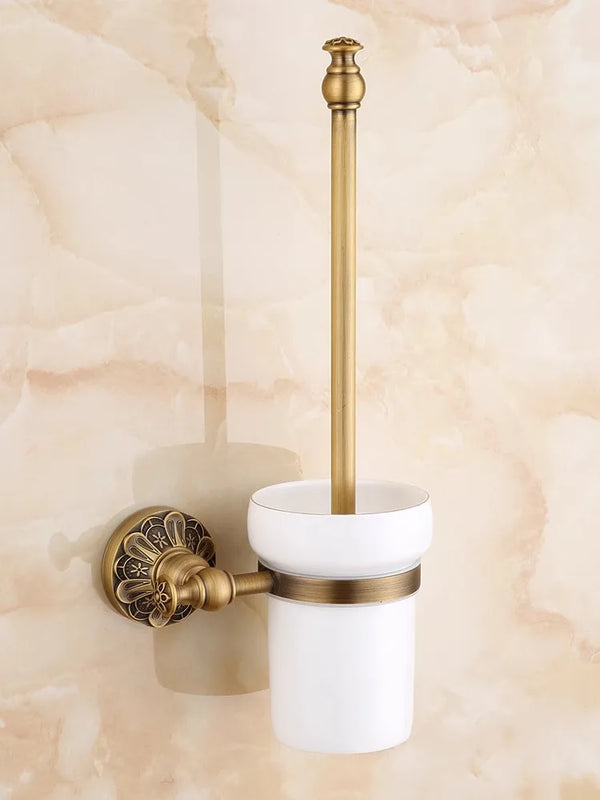 DecorBites™ Brass Bathroom Hardware Set: Shelf, Toilet Brush Holder, Paper & Towel Holder