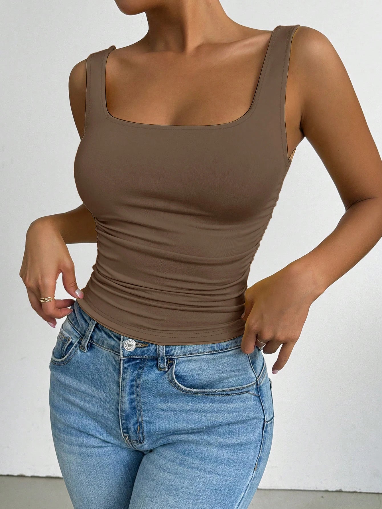 Fashion casual women's blouse with square neckline and two-piece set