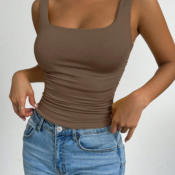 Fashion casual women's blouse with square neckline and two-piece set