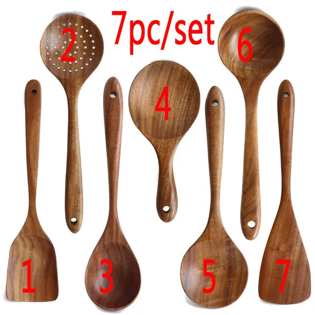 Kitchen Sets Wooden Kitchen Utensils Cooking Wooden Spoons Wooden Spoons Soup Utensils Kitchen Cooking Sets Cooking Gifts1-10PC
