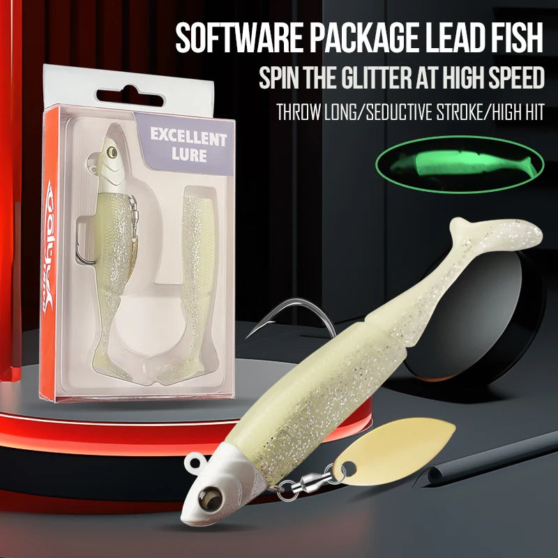 TAIYU Hot Sale Fishing Lures 20g Jig Head T-tail Silicone Soft Lure Wobbler Metal Spinner Spoon Bait For Pike Trout Bass Fishing