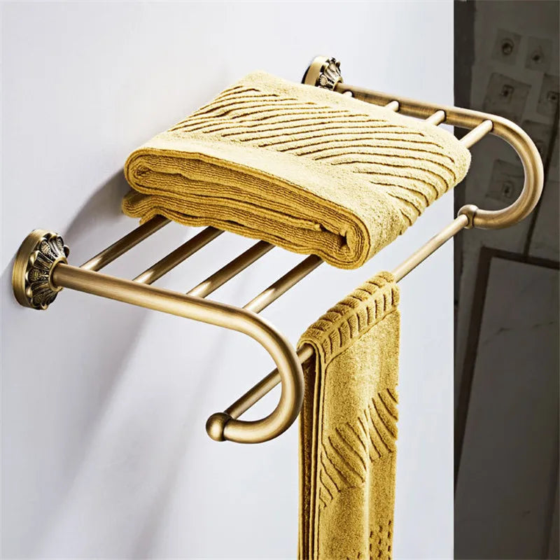 DecorBites™ Brass Bathroom Hardware Set: Shelf, Toilet Brush Holder, Paper & Towel Holder