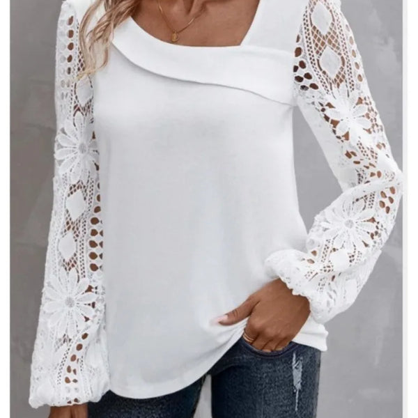 Fashion White Lace Blouse Women 2023 Casual New Arrivals Shirts And Blouses Elegant Female Loose Long Sleeve Tops
