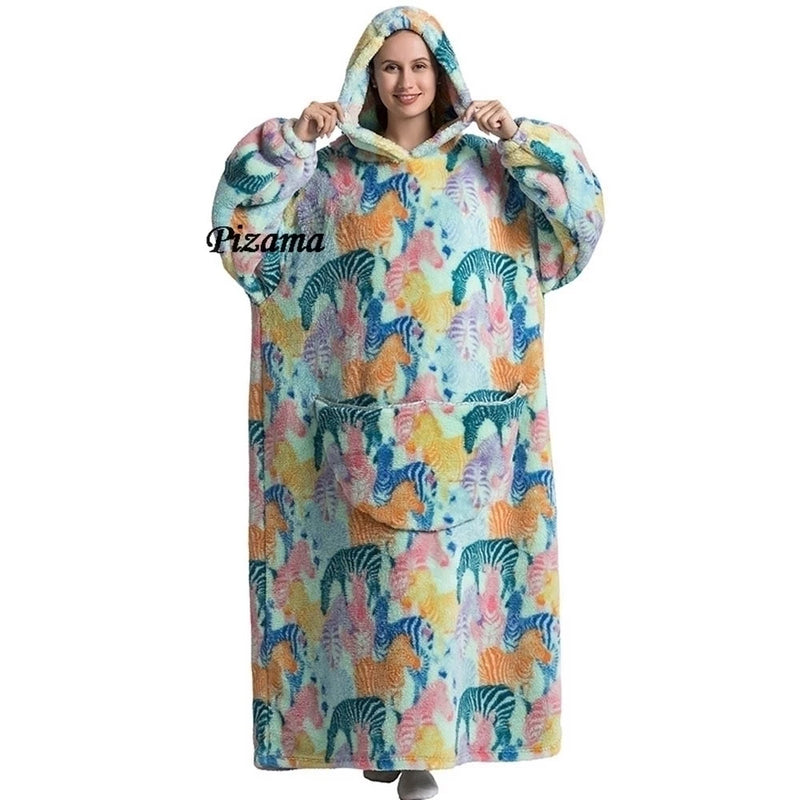 Sweatshirt Women Plus Size Clothes Blue Extra Long Winter Warm Tv Blankets Wearable Sherpa Oversized Hoodies Winter Clothes