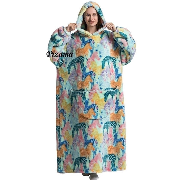 Sweatshirt Women Plus Size Clothes Blue Extra Long Winter Warm Tv Blankets Wearable Sherpa Oversized Hoodies Winter Clothes