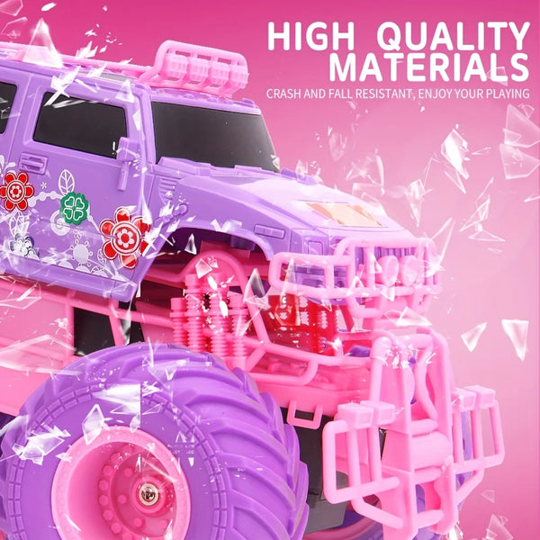 Electric climbing pink pickup truck, children's anti-fall stunt remote control toy, perfect Christmas decoration and party gift