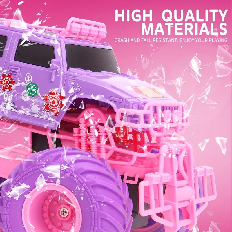 Electric climbing pink pickup truck, children's anti-fall stunt remote control toy, perfect Christmas decoration and party gift
