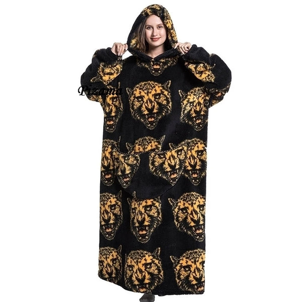 Sweatshirt Women Plus Size Clothes Blue Extra Long Winter Warm Tv Blankets Wearable Sherpa Oversized Hoodies Winter Clothes