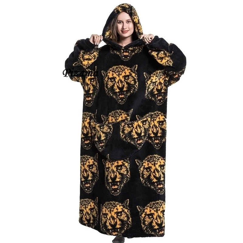 Sweatshirt Women Plus Size Clothes Blue Extra Long Winter Warm Tv Blankets Wearable Sherpa Oversized Hoodies Winter Clothes