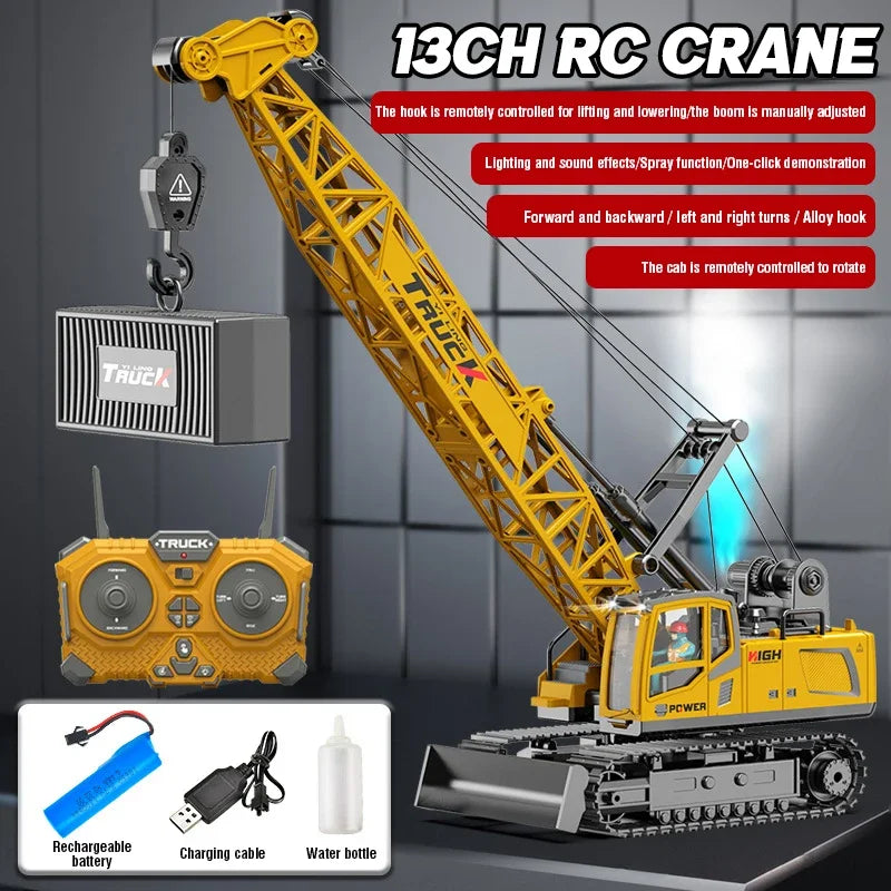 Big Rc Truck Alloy Crane 2.4G Remote Control Truck 9Ch 11Ch 13Ch 15Ch Spray Toy Radio Controlled Engineering Vehicle Excavator