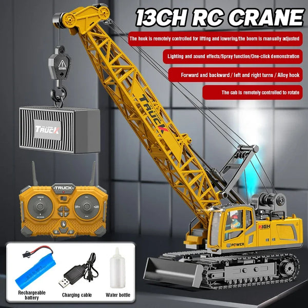 Big Rc Truck Alloy Crane 2.4G Remote Control Truck 9Ch 11Ch 13Ch 15Ch Spray Toy Radio Controlled Engineering Vehicle Excavator