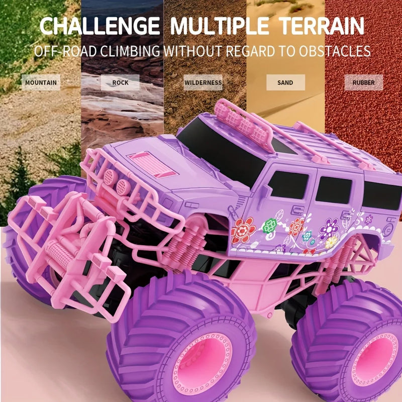Electric climbing pink pickup truck, children's anti-fall stunt remote control toy, perfect Christmas decoration and party gift