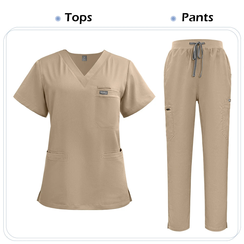 Niaahinn Scrubs Uniforms Sets Nursing High-quality Medical Uniform Wholesale Nurse Hospital Workwear Short Sleeved Top Pants Set