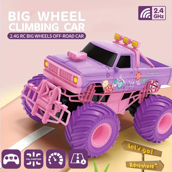 Electric climbing pink pickup truck, children's anti-fall stunt remote control toy, perfect Christmas decoration and party gift