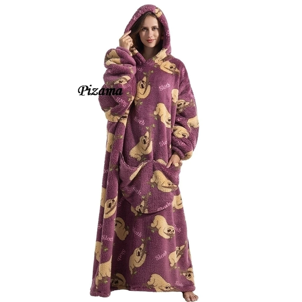 Sweatshirt Women Plus Size Clothes Blue Extra Long Winter Warm Tv Blankets Wearable Sherpa Oversized Hoodies Winter Clothes