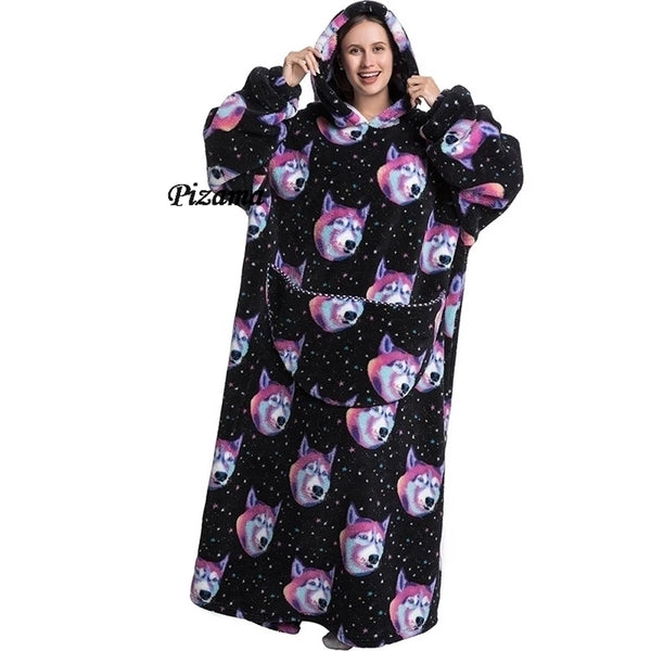 Sweatshirt Women Plus Size Clothes Blue Extra Long Winter Warm Tv Blankets Wearable Sherpa Oversized Hoodies Winter Clothes