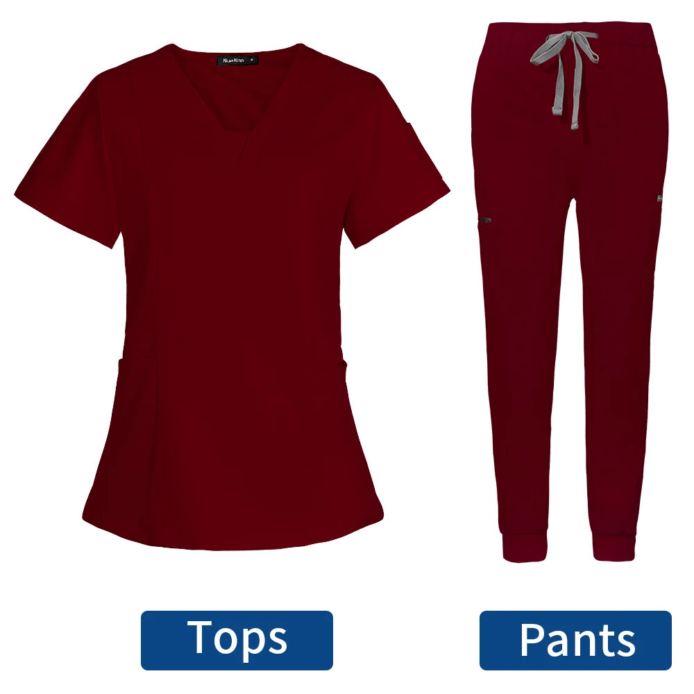 Short Sleeve Scrubs Surgical Nursing Uniforms Nurse Women V-neck Pocket Workwear Dentist Medical Uniforms Men Clinic Scrub Suit