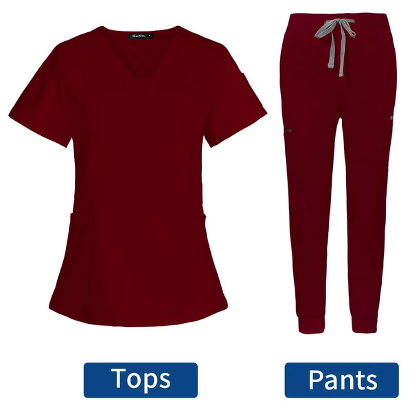Short Sleeve Scrubs Surgical Nursing Uniforms Nurse Women V-neck Pocket Workwear Dentist Medical Uniforms Men Clinic Scrub Suit