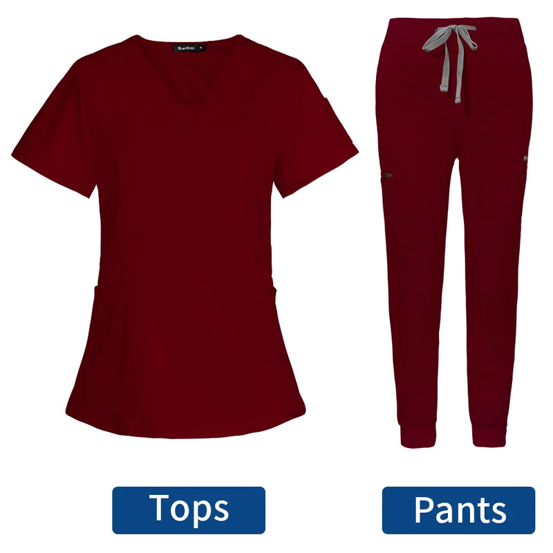 Short Sleeve Scrubs Surgical Nursing Uniforms Nurse Women V-neck Pocket Workwear Dentist Medical Uniforms Men Clinic Scrub Suit