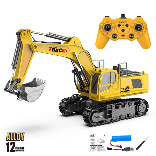 1/18 RC Excavator Alloy Electric Toy Spray with Light 15/13/12 Channel Kids Simulation Remote Control Car RC Truck Toys for Boys