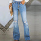 Womens Ripped Jeans Mid Waisted Four-Buttoned Slim Flared Pants Y2k Fashion 2025 Daily Versatile Light Blue Denim Bootcut Pants