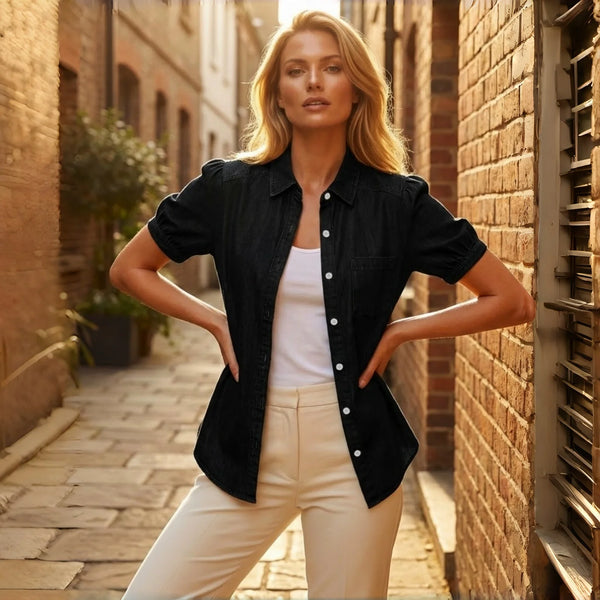 Women's Minimalist Button Down Shirt Spring Summer Lightweight Breathable Blouse Loose Fit Office Wear Tops 2025 New Arrival