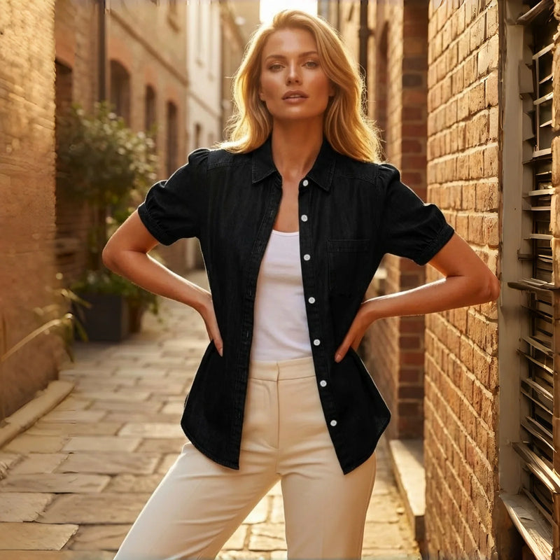 Women's Minimalist Button Down Shirt Spring Summer Lightweight Breathable Blouse Loose Fit Office Wear Tops 2025 New Arrival