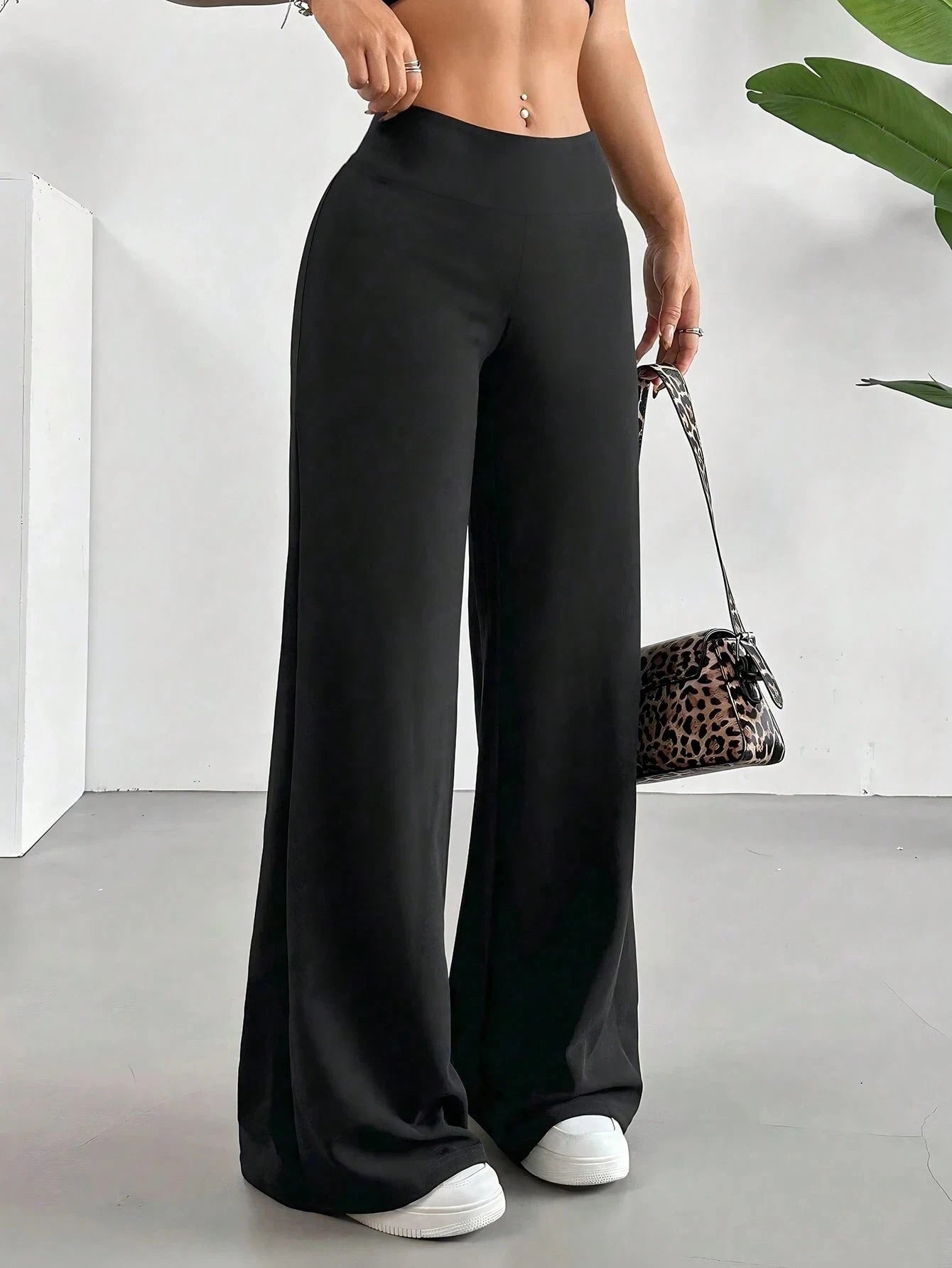 Women's High-waist Wide-leg Pants Solid Color Casual Pants Spring And Summer Fashionable Comfortable Trousers For Daily Wear