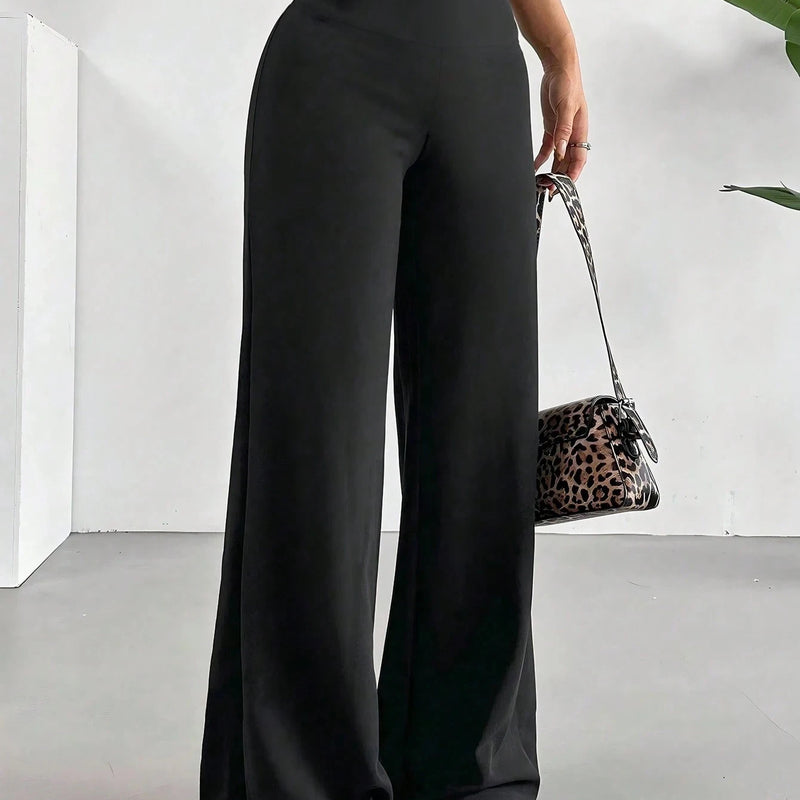 Women's High-waist Wide-leg Pants Solid Color Casual Pants Spring And Summer Fashionable Comfortable Trousers For Daily Wear