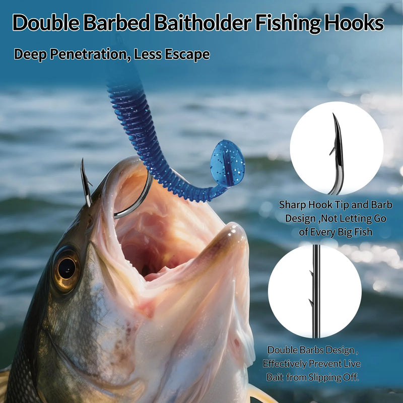9KM Baitholder Fishing Hooks Sea Barbed Long Shank Beak Hook Live Bait Holder Fishing Worm Hooks Saltwater Accessories Tackle