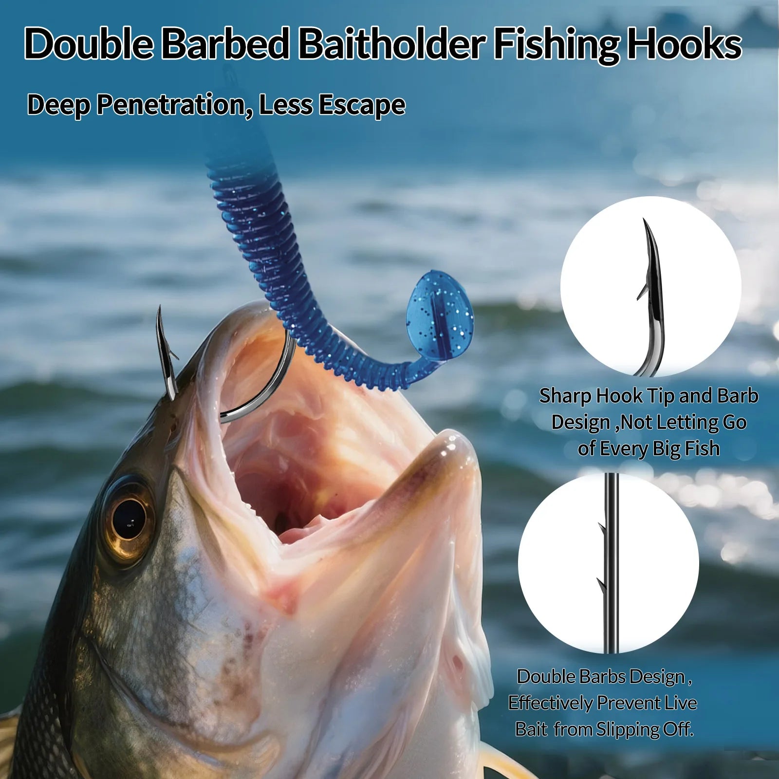9KM Baitholder Fishing Hooks Sea Barbed Long Shank Beak Hook Live Bait Holder Fishing Worm Hooks Saltwater Accessories Tackle