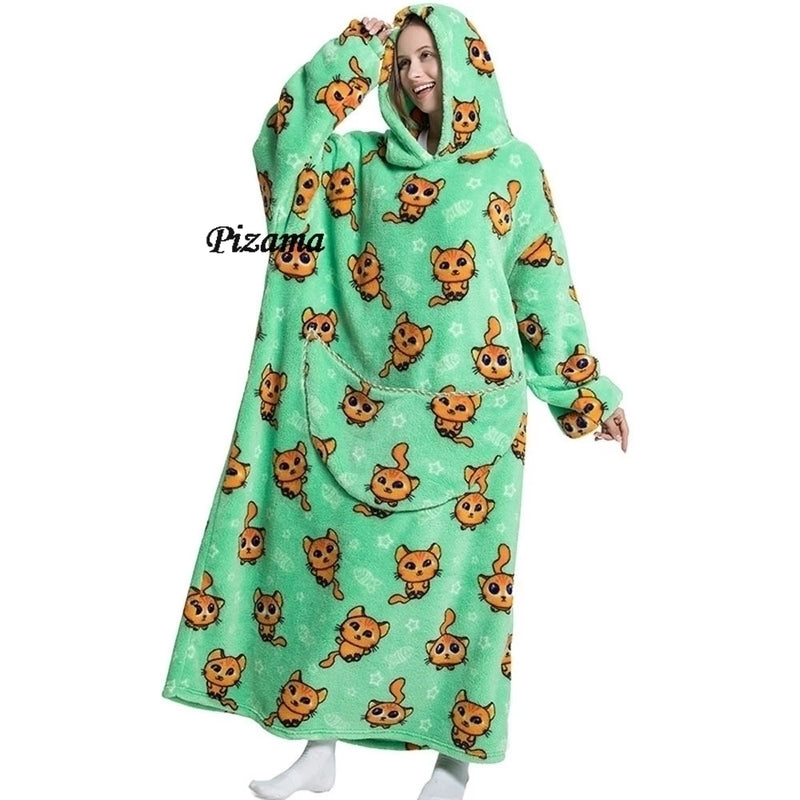 Sweatshirt Women Plus Size Clothes Blue Extra Long Winter Warm Tv Blankets Wearable Sherpa Oversized Hoodies Winter Clothes
