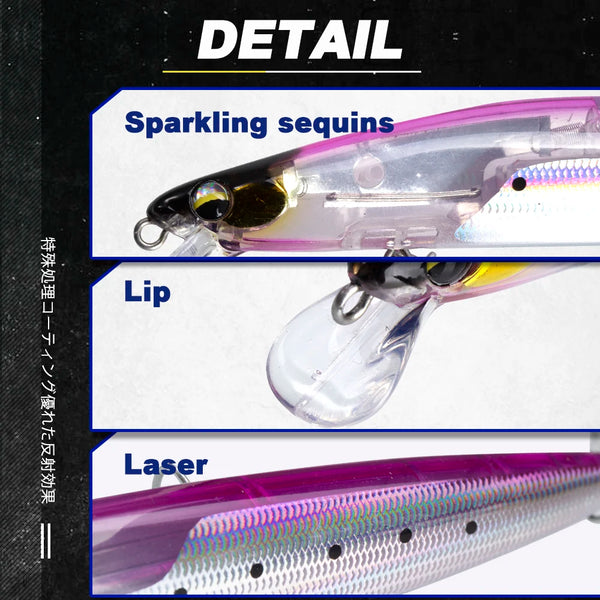 D1 Floating Minnow Fishing Lure 120mm20g/145mm27g Flash Flake Wobbler Baits Weight Slider System For Pike Bass Tackle