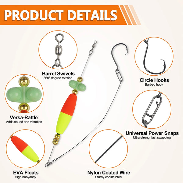 1Pcs Catfish Float Rigs Catfish Tackle Rattling Cork Peg Floats Bait Rigs with Rattle Beads Octopus Circle Hooks Crane Swivels