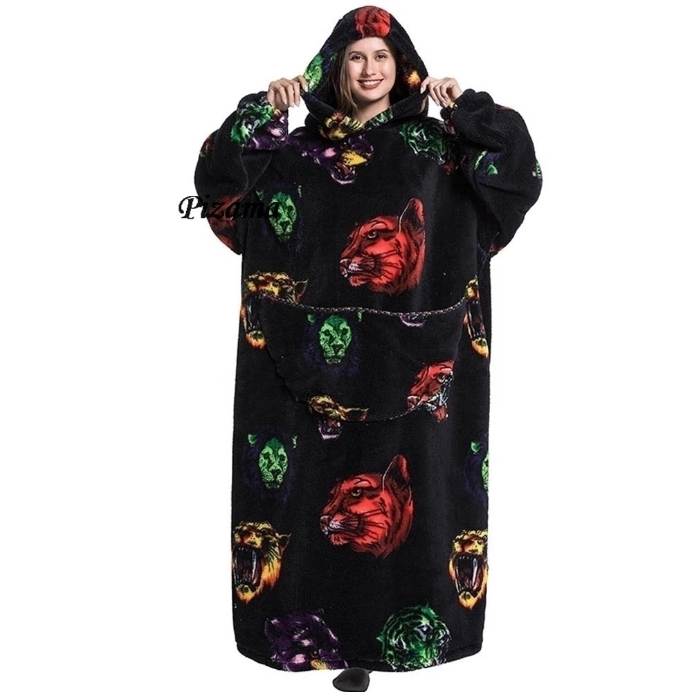 Sweatshirt Women Plus Size Clothes Blue Extra Long Winter Warm Tv Blankets Wearable Sherpa Oversized Hoodies Winter Clothes