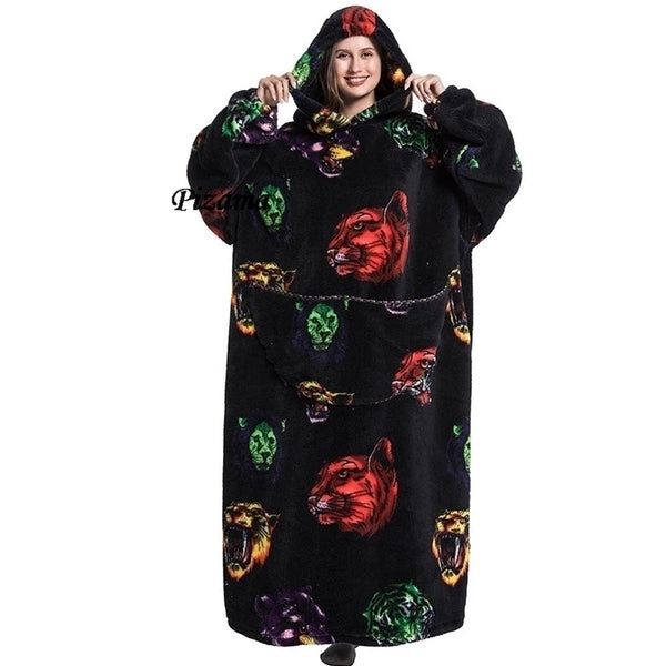 Sweatshirt Women Plus Size Clothes Blue Extra Long Winter Warm Tv Blankets Wearable Sherpa Oversized Hoodies Winter Clothes