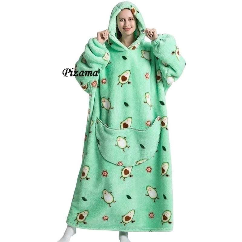 Sweatshirt Women Plus Size Clothes Blue Extra Long Winter Warm Tv Blankets Wearable Sherpa Oversized Hoodies Winter Clothes