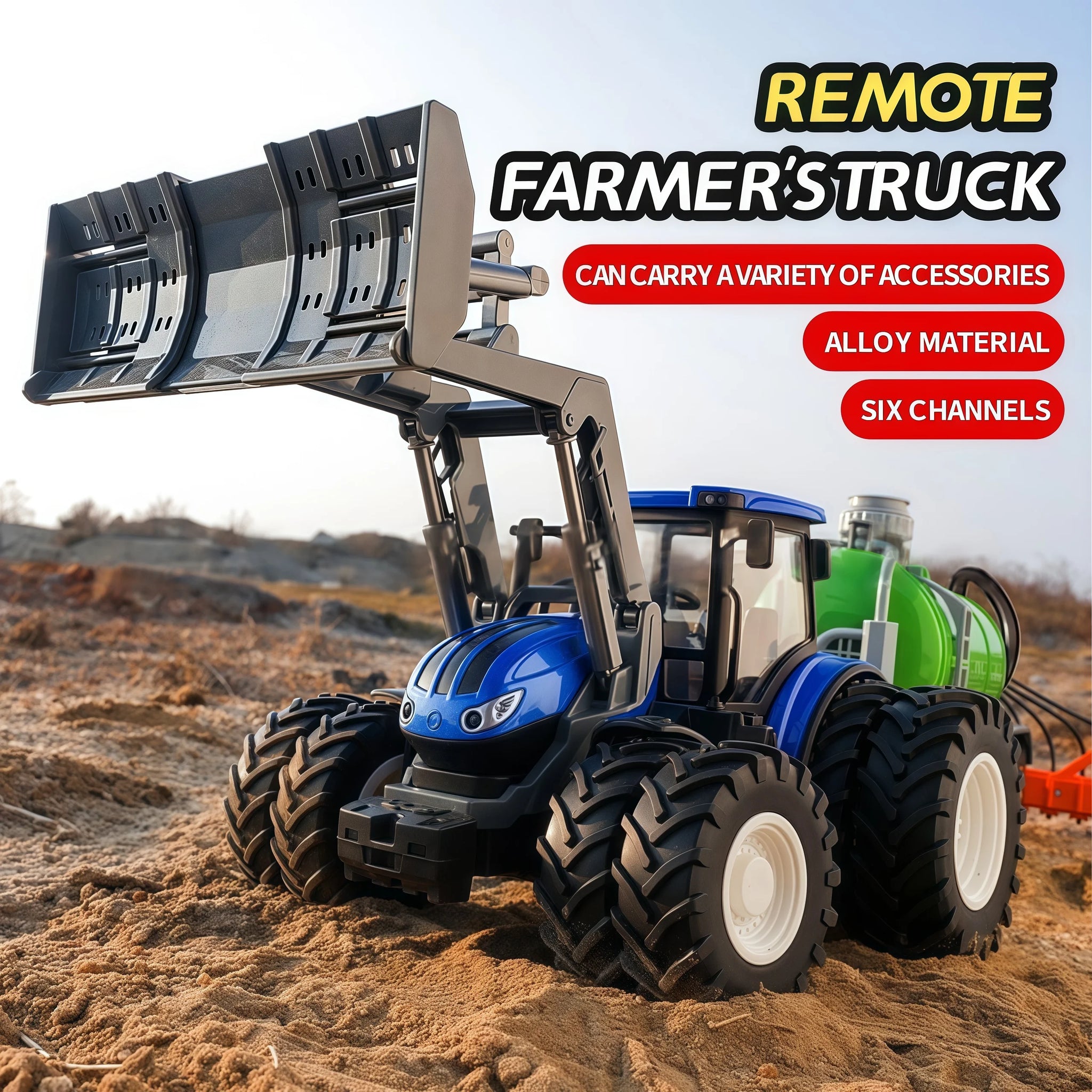 Rc Car 1:24 Alloy Remote-Controlled Tractor Toy With Headlights Simulation Electric Farm Truck Toy Set Child Outdoors Toys Gifts