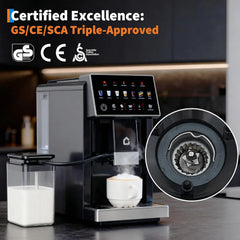 3rd-Gen Espresso Coffee Maker with Milk Frother - Removable Brewer & Grinder, Adjustable Coarseness/Flavor, Detachable Milk Tank