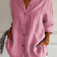 New Women's Shirt Casual Lapel Pleated Single-Breasted Button Solid Color Shirt Office Street Tops Blouses for Female