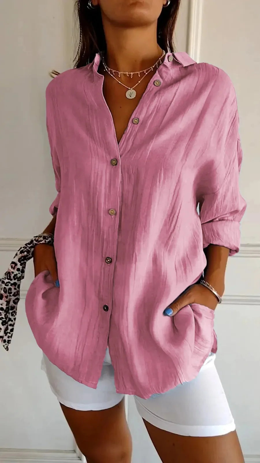 New Women's Shirt Casual Lapel Pleated Single-Breasted Button Solid Color Shirt Office Street Tops Blouses for Female