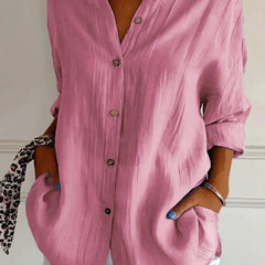 New Women's Shirt Casual Lapel Pleated Single-Breasted Button Solid Color Shirt Office Street Tops Blouses for Female