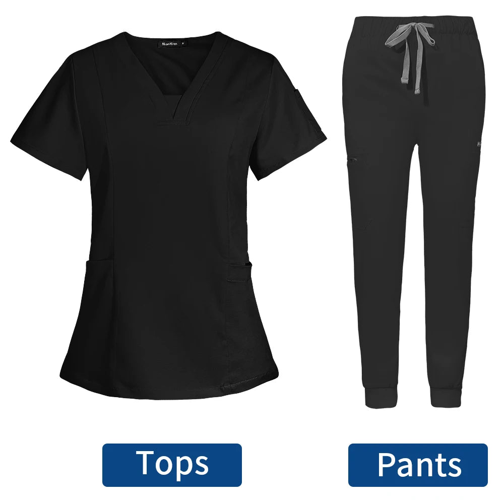 Short Sleeve Scrubs Surgical Nursing Uniforms Nurse Women V-neck Pocket Workwear Dentist Medical Uniforms Men Clinic Scrub Suit