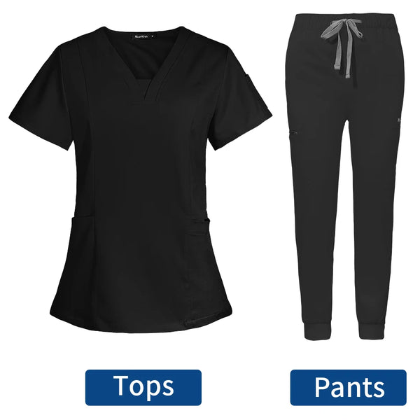Short Sleeve Scrubs Surgical Nursing Uniforms Nurse Women V-neck Pocket Workwear Dentist Medical Uniforms Men Clinic Scrub Suit
