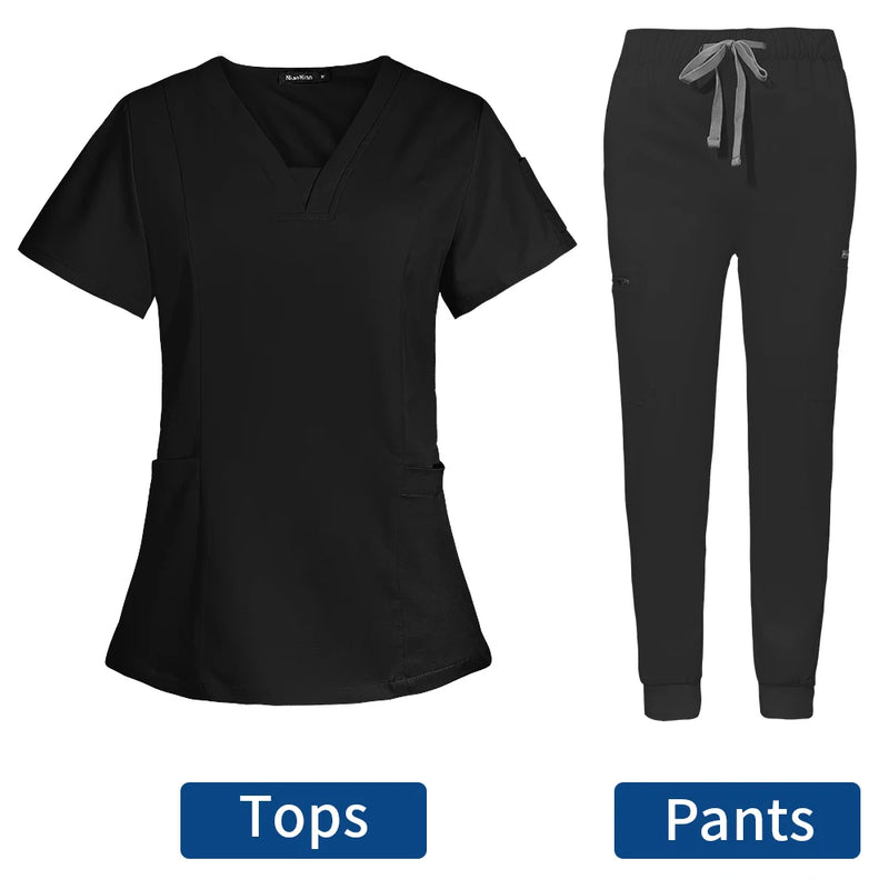 Short Sleeve Scrubs Surgical Nursing Uniforms Nurse Women V-neck Pocket Workwear Dentist Medical Uniforms Men Clinic Scrub Suit