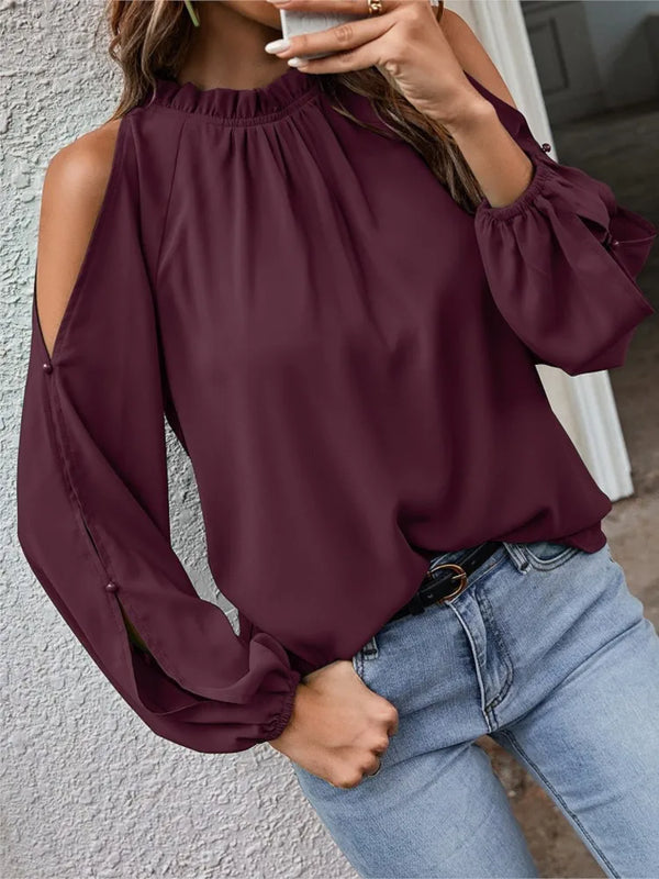 Sexy Off Shoulder Women's Blouse 2023 Spring Autumn Long Sleeve Casual Loose Shirt Black Green Tops Office Ladies Blouses